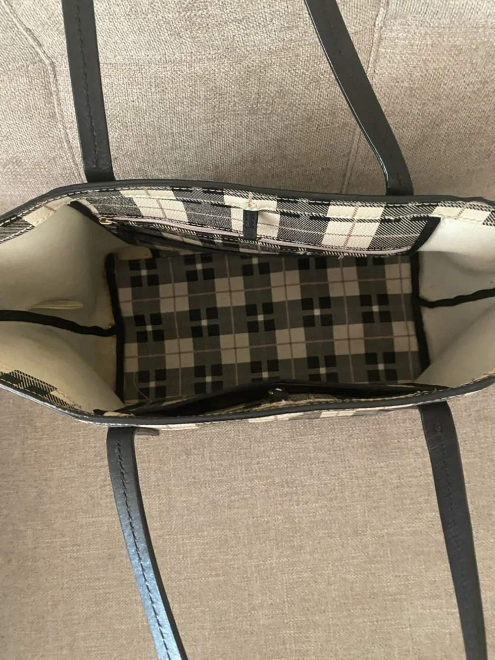 kate spade Black & Cream Plaid Tote with Black Straps - Picture 3 of 3